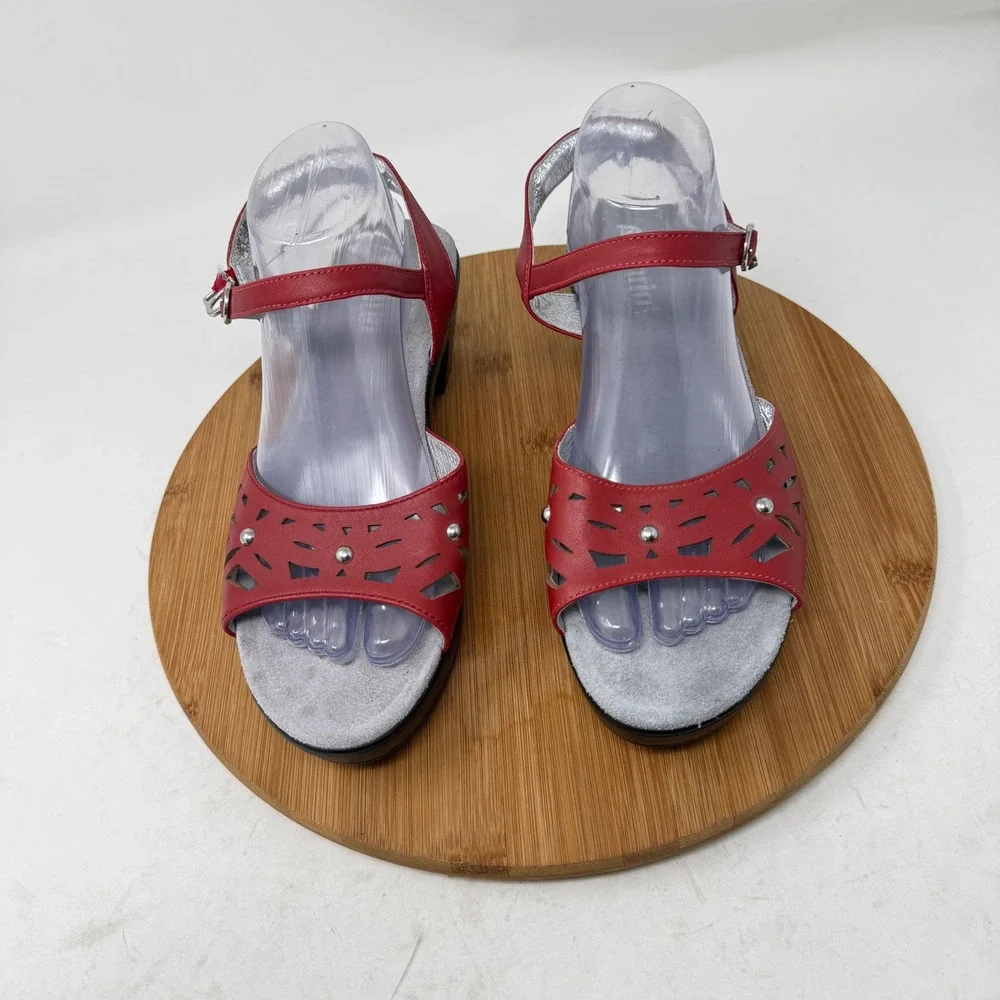 Alegria Reece Red Leather Laser Cut Out Heels Boho Comfort Womens 40 US 9.5-10